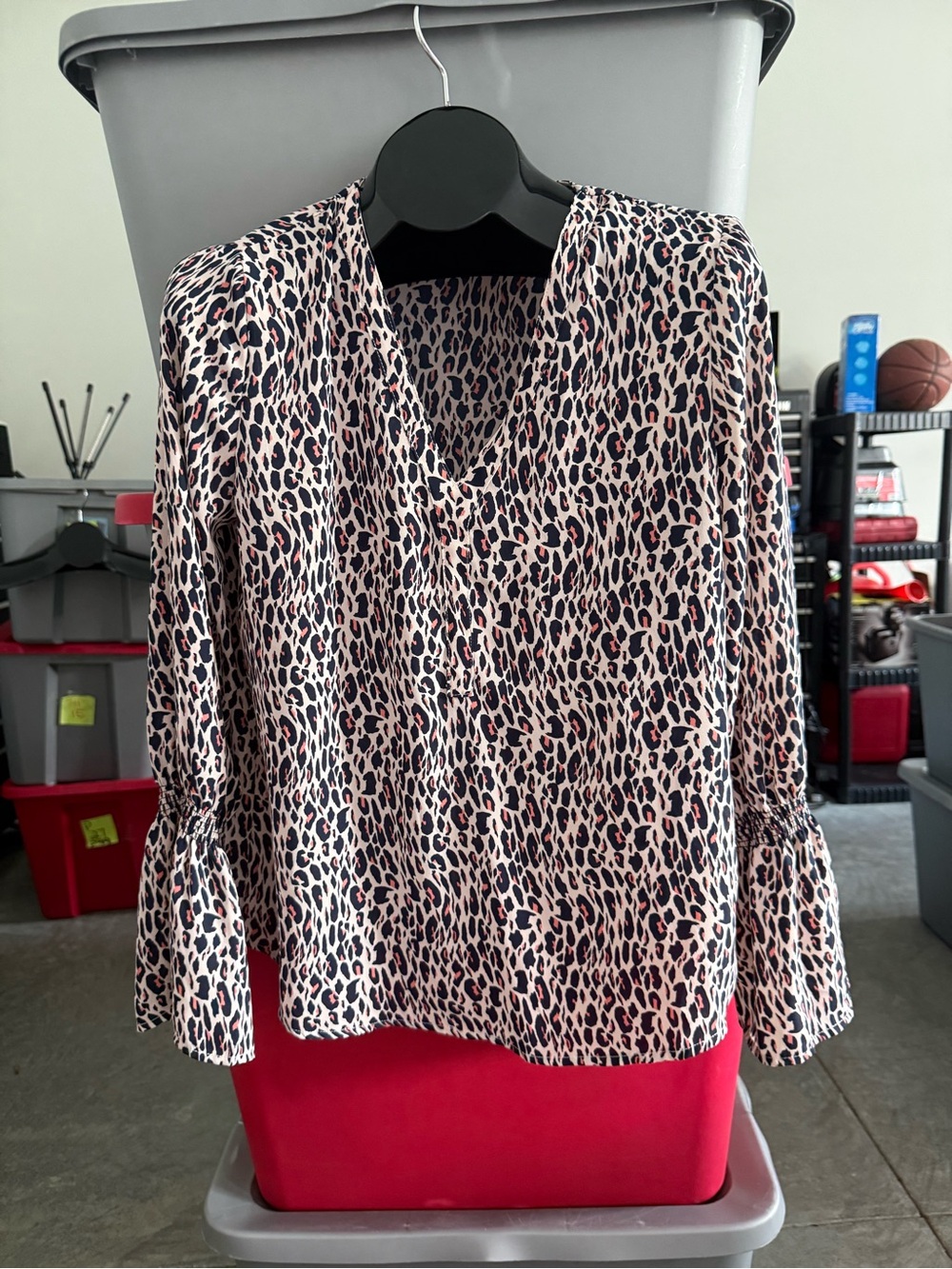 Womens Pink Leopard Print V-Neck Blouse p12